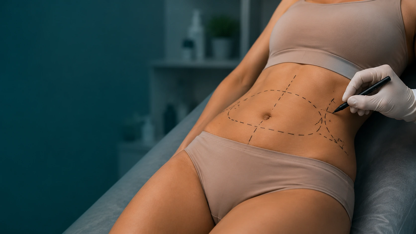 Physician preparing a patient for abdomen tumescent liposuction at Rejuvenation Dermatology in Calgary