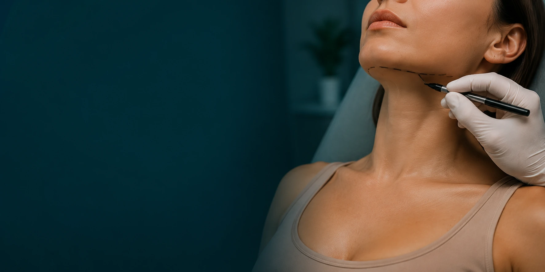 Physician preparing a patient for chin and neck tumescent liposuction at Rejuvenation Dermatology in Calgary